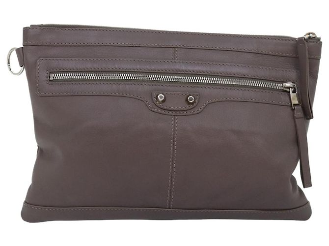 BALENCIAGA Pochette Pelle Grigia 273022 Auth am6190 Marrone - vista 13