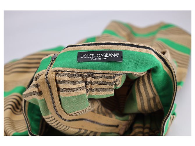 Dolce & Gabbana Minifalda a rayas en algodón verde y tostado Verde oliva - vista 6