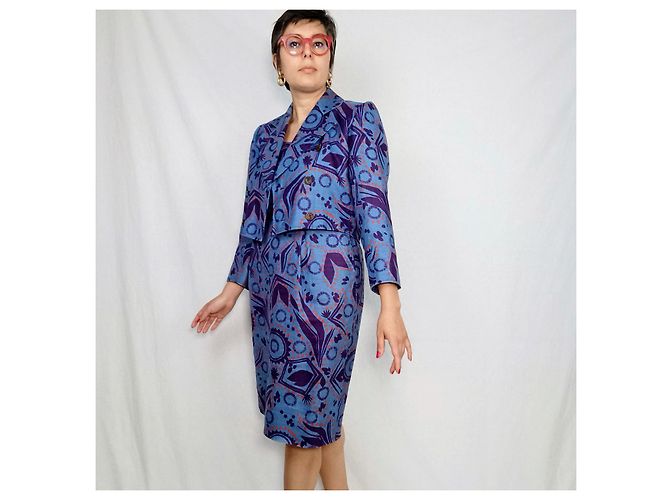 Yves Saint Laurent Abito e giacca Saint Laurent Rive Gauche in lino blu - vista 4