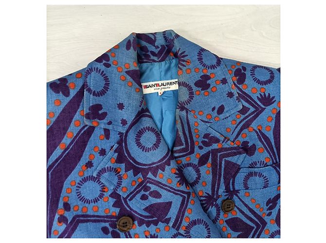Yves Saint Laurent Abito e giacca Saint Laurent Rive Gauche in lino blu - vista 6