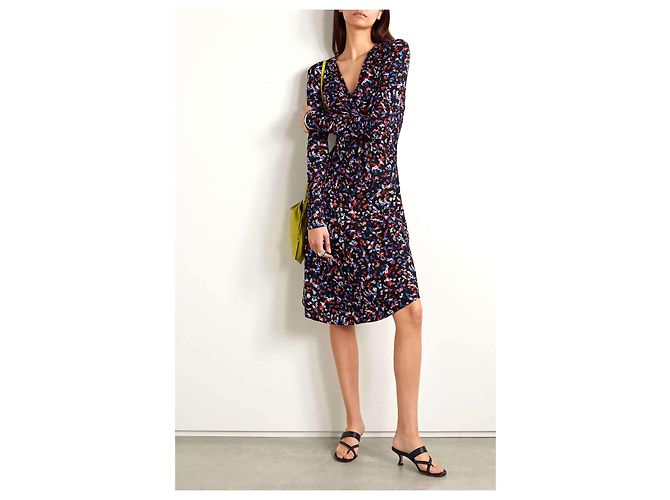 Isabel Marant Etoile Marant Etoile Jadiya Blumenmuster Jerseykleid mit Drapierung Schwarz Rot Blau - Ansicht 2