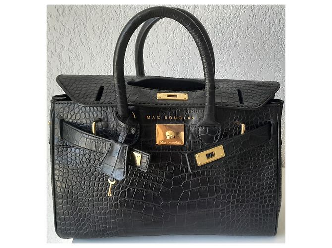 Bolsa Mac DOUGLAS PYLA ROMY nova em couro de búfalo com acabamento de crocodilo. Preto - vista 2