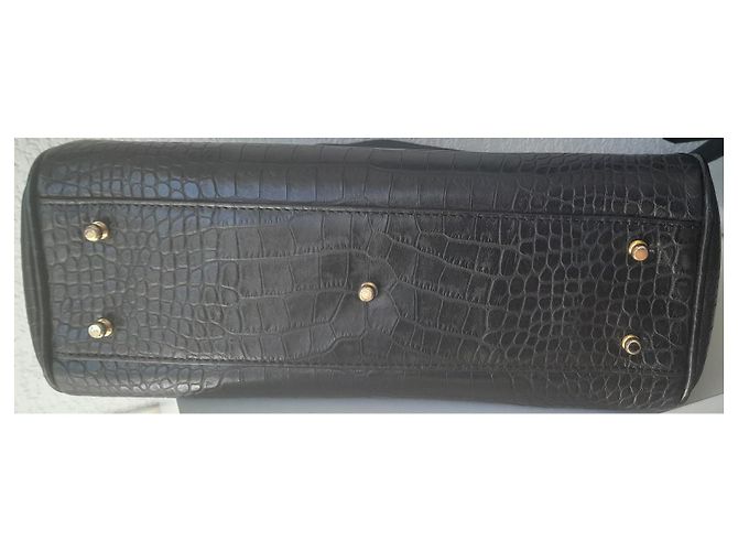Bolsa Mac DOUGLAS PYLA ROMY nova em couro de búfalo com acabamento de crocodilo. Preto - vista 3