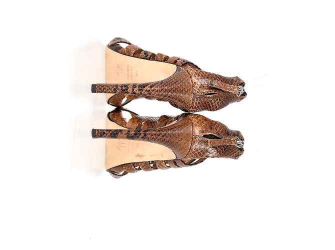 Giuseppe Zanotti Strappy Sandals in Brown Python Embossed Leather  Red - view 10