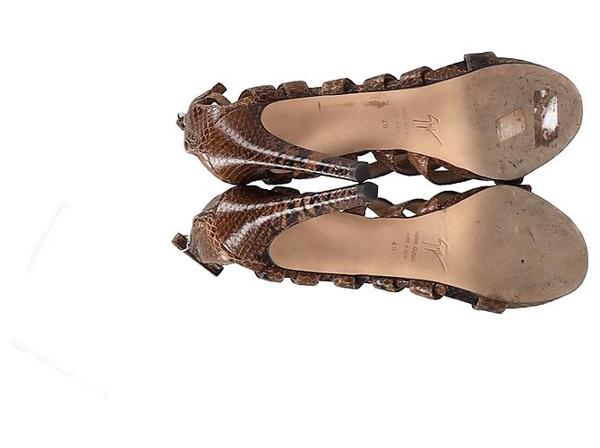 Giuseppe Zanotti Strappy Sandals in Brown Python Embossed Leather  Red - view 11
