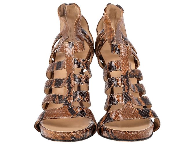 Giuseppe Zanotti Strappy Sandals in Brown Python Embossed Leather  Red - view 2