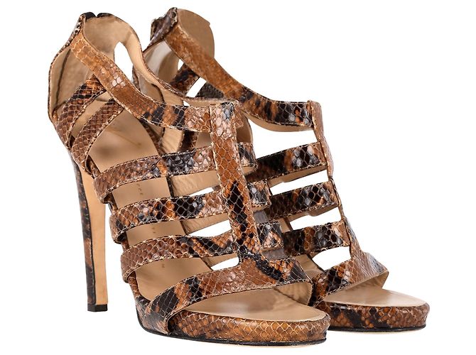 Giuseppe Zanotti Strappy Sandals in Brown Python Embossed Leather  Red - view 3