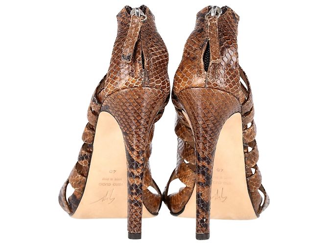 Giuseppe Zanotti Strappy Sandals in Brown Python Embossed Leather  Red - view 4
