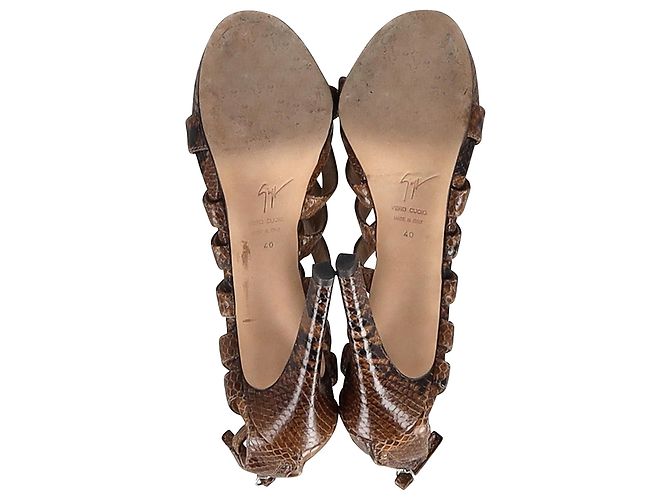 Giuseppe Zanotti Strappy Sandals in Brown Python Embossed Leather  Red - view 5