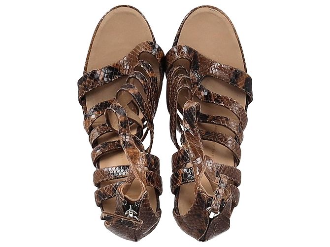 Giuseppe Zanotti Strappy Sandals in Brown Python Embossed Leather  Red - view 6