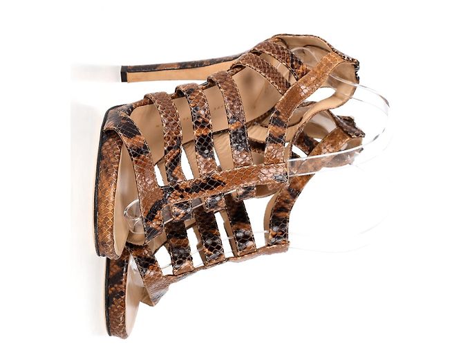 Giuseppe Zanotti Strappy Sandals in Brown Python Embossed Leather  Red - view 8