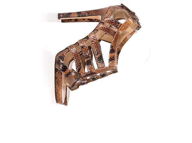 Giuseppe Zanotti Strappy Sandals in Brown Python Embossed Leather  Red - view 9