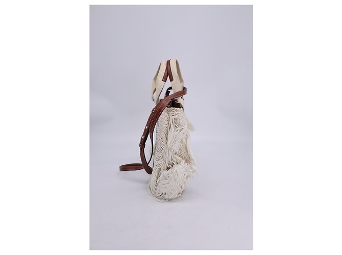 Bolso tote pequeño de punto Woody con flecos de algodón reciclado blanco Chloé Crudo - vista 11