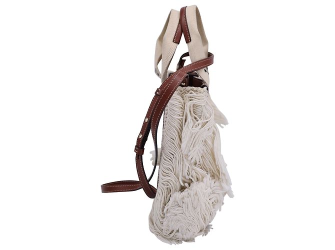Bolso tote pequeño de punto Woody con flecos de algodón reciclado blanco Chloé Crudo - vista 2
