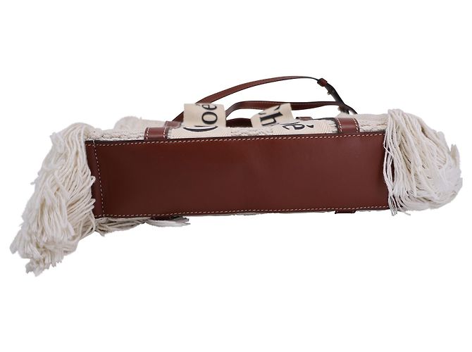 Bolso tote pequeño de punto Woody con flecos de algodón reciclado blanco Chloé Crudo - vista 4