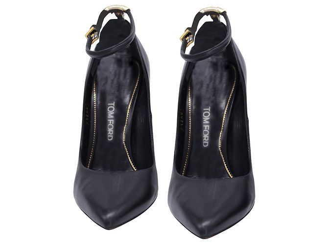 Tom Ford Pointed Toe Ankle Strap Pumps in Black Leather - view 2