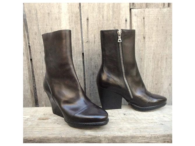 Botines de cuero marrón oscuro Dries Van Noten - vista 2
