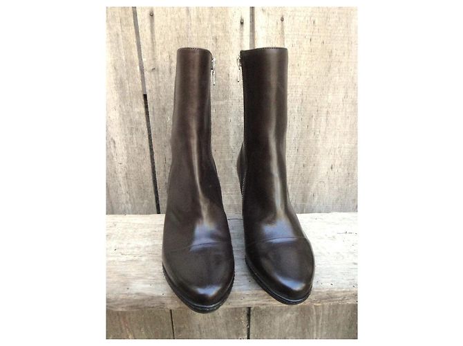 Botines de cuero marrón oscuro Dries Van Noten - vista 3
