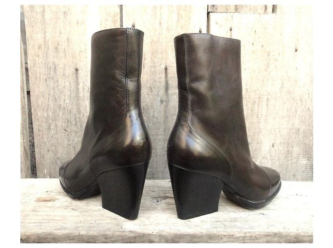 Botines de cuero marrón oscuro Dries Van Noten - vista 4