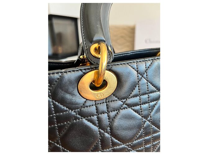 Christian Dior Lady Dior Borsa in pelle di agnello nera Nero - vista 3