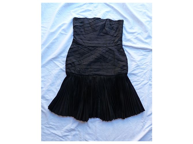 Abito bustier Lanvin nero in seta e acetato plissettato - vista 2