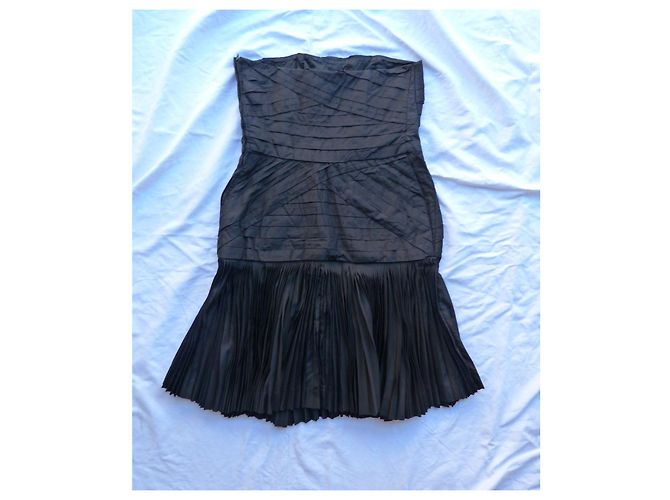 Abito bustier Lanvin nero in seta e acetato plissettato - vista 3