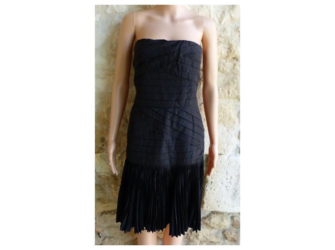 Abito bustier Lanvin nero in seta e acetato plissettato - vista 4