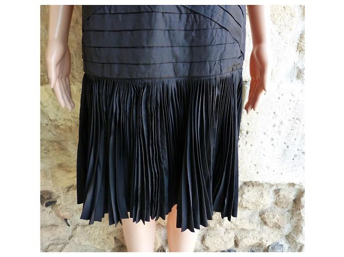 Abito bustier Lanvin nero in seta e acetato plissettato - vista 5