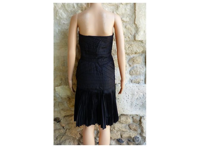 Abito bustier Lanvin nero in seta e acetato plissettato - vista 6