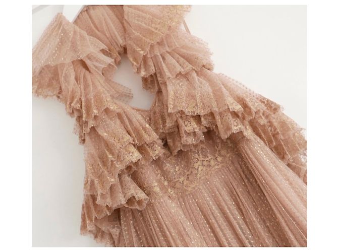 Valentino Gold/Nude gestufter Tüll-Spitzenkleid Golden - Ansicht 2