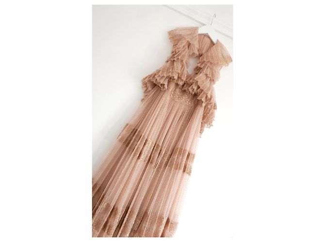 Valentino Gold/Nude gestufter Tüll-Spitzenkleid Golden - Ansicht 4