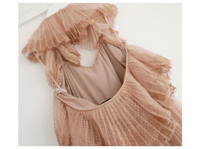 Valentino Gold/Nude gestufter Tüll-Spitzenkleid Golden - Ansicht 6