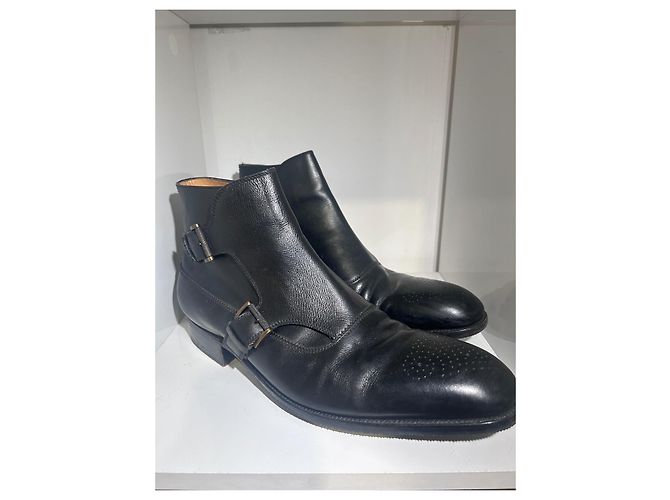 J.M. WESTON 578 10D Black Leather Buckle Boots Size 45 - view 2