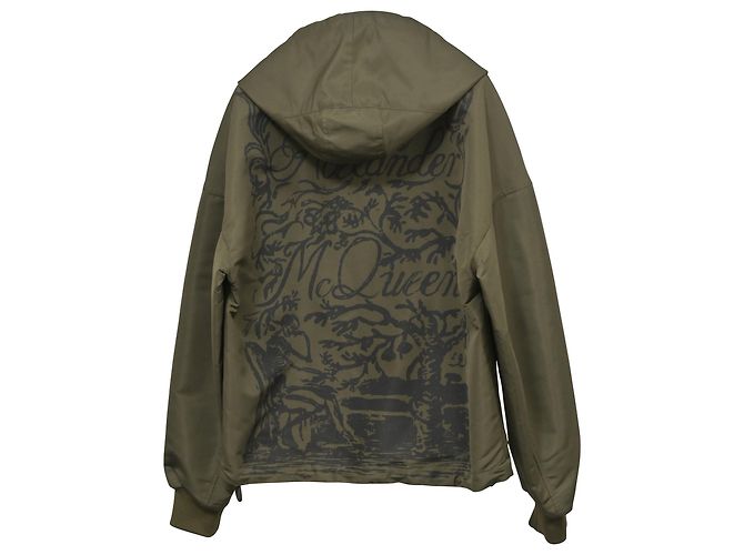 Alexander McQueen Blake Illustration Kapuzenjacke aus olivgrünem Polyester - Ansicht 3