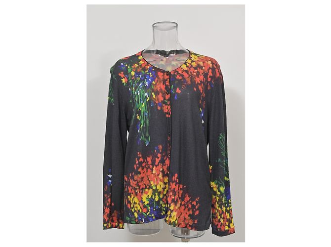 Escada Twin Set Cardigan aus schwarzer Wolle mit Blumenmuster - Ansicht 11