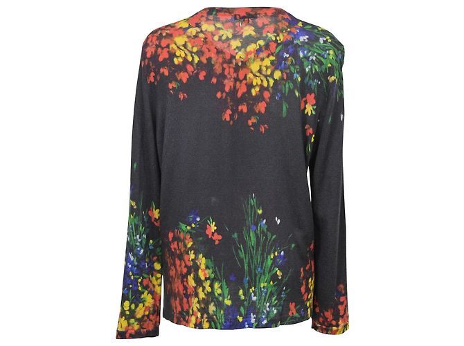 Escada Twin Set Cardigan aus schwarzer Wolle mit Blumenmuster - Ansicht 3