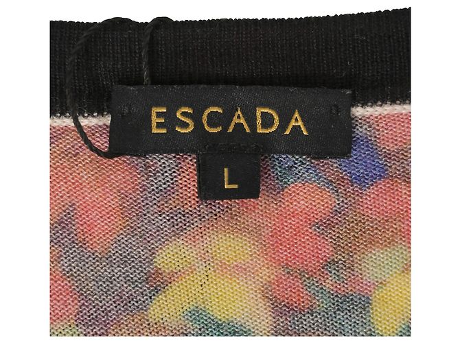 Escada Twin Set Cardigan aus schwarzer Wolle mit Blumenmuster - Ansicht 5