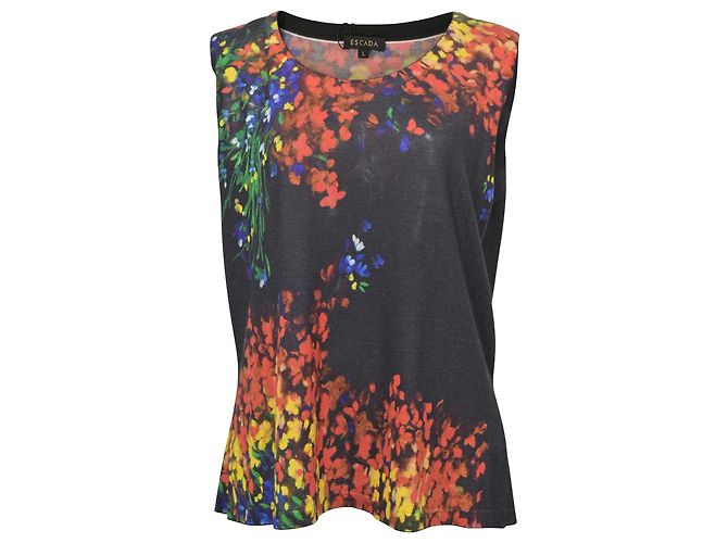 Escada Twin Set Cardigan aus schwarzer Wolle mit Blumenmuster - Ansicht 6