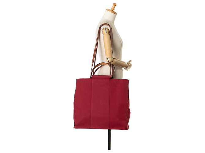 Hermès Cabag Twist in tela rossa GM - vista 10
