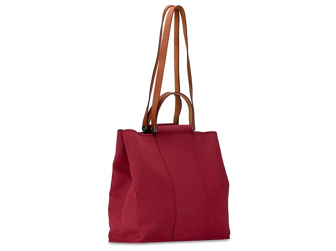 Hermès Cabag Twist in tela rossa GM - vista 2