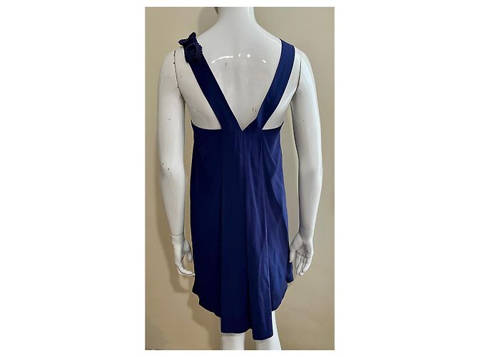 Whistles Dunkelblaues Seidenkleid mit Blumenverzierung Marineblau - Ansicht 2