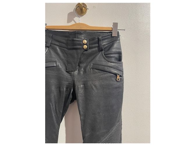 BALMAIN Hose T.FR 34 Leder Schwarz - Ansicht 2