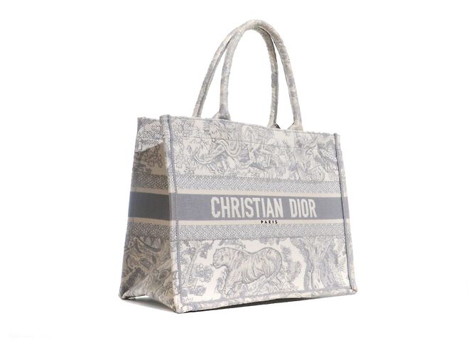 DIOR - Dior Book Tote Medium Tasche aus grauem Toile de Jouy - Ansicht 2