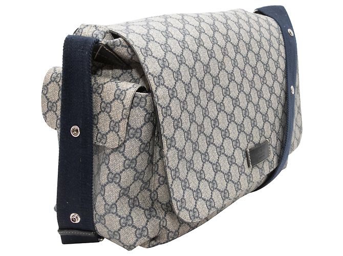 Borsa per pannolini Gucci GG Supreme grigio e blu navy - vista 2