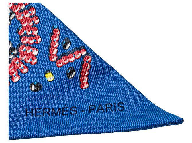 Sciarpe Hermès Kelly En Perles in twilly di seta blu - vista 6