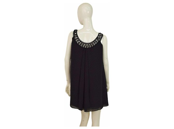 Vestido mini preto de seda e algodão Swiss Dot Temperley London - vista 2