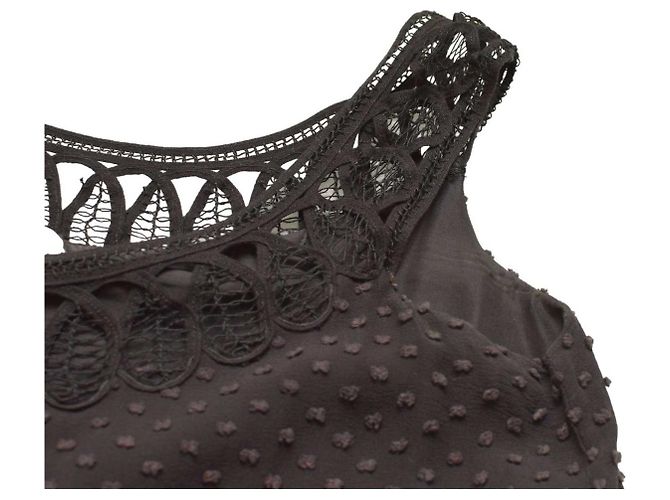 Vestido mini preto de seda e algodão Swiss Dot Temperley London - vista 6
