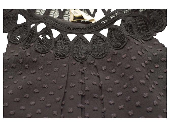 Vestido mini preto de seda e algodão Swiss Dot Temperley London - vista 8