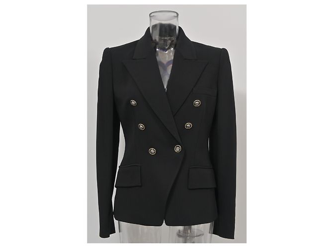 Blazer firmato Versace con petto foderato in lana nera Nero - vista 6