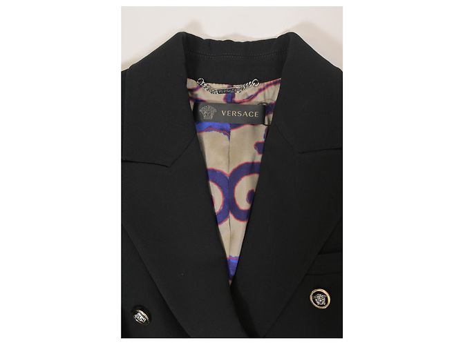 Blazer firmato Versace con petto foderato in lana nera Nero - vista 9